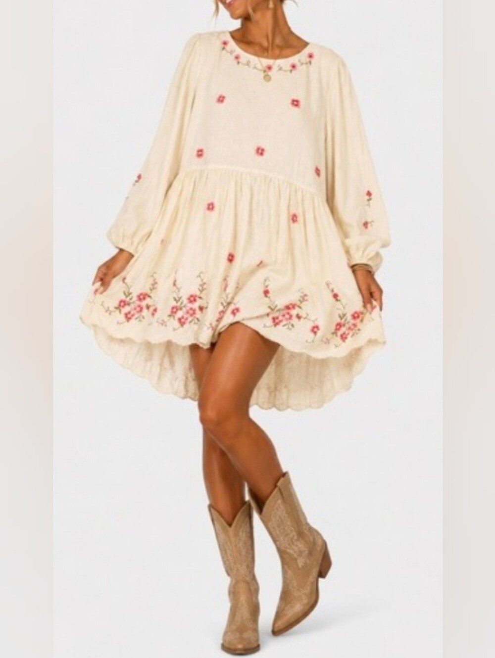 NWT Caroline Constas Zelie Ivory Linen Blend Floral Embroidered Coastal Dress Lg